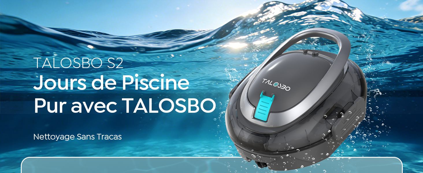 Le texte se lit comme suit : « karaca-alisveris », « Jours de Piscine » et « Pur avec karaca-alisveris ». Plans de produits montrant un robot nettoyeur de piscine dans l'eau bleue, montrant différents angles et caractéristiques.