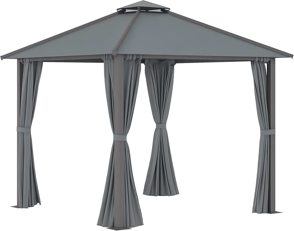 karaca-alisveris - Tonnelle Jardin série Double Toit 3x3m, Aluminium, 4 parois, protection solaire, Gris