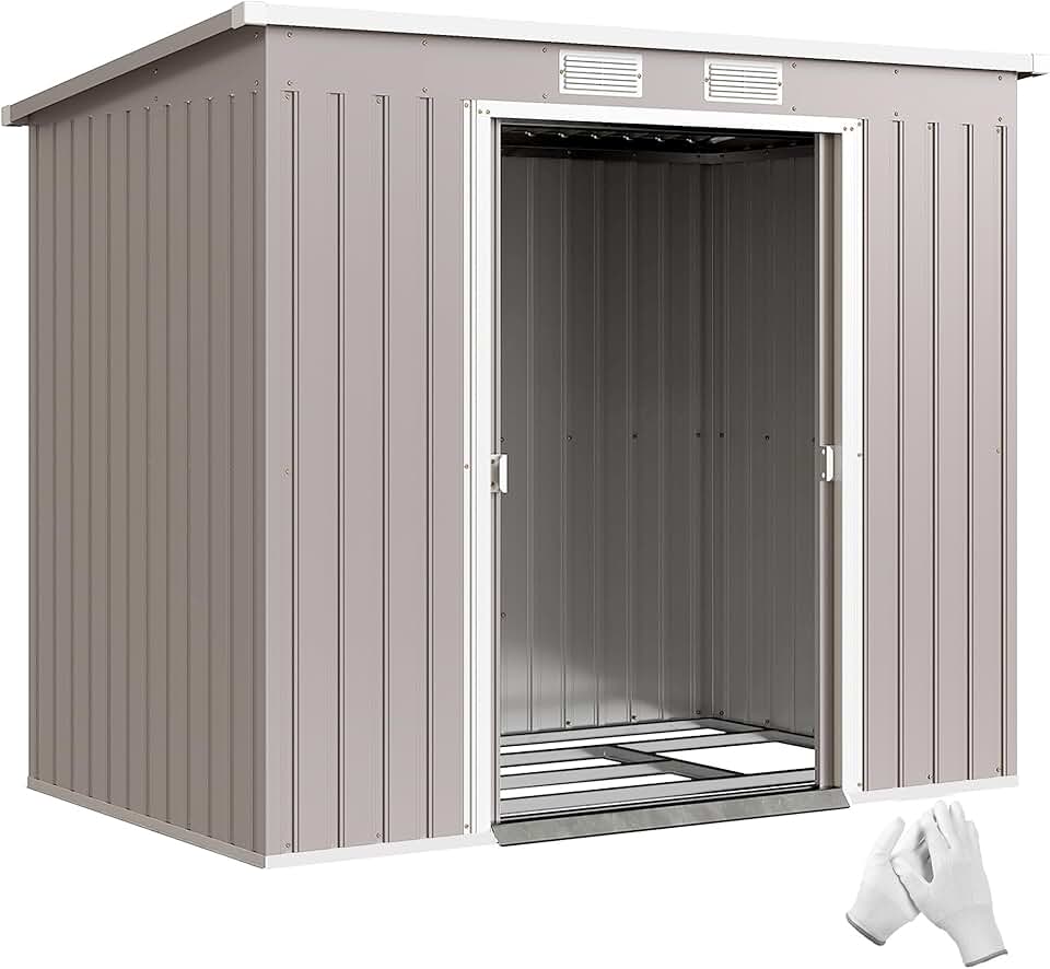 karaca-alisveris - abri de jardin métal toit appentis - 213x130x172cm - double porte, ventilation, cadre sol, verrouillable
