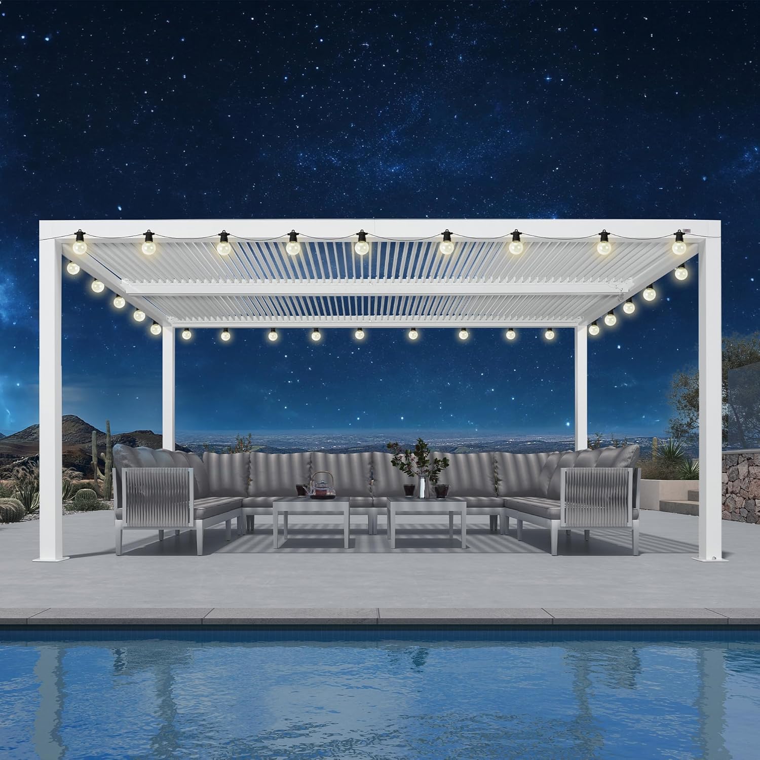 karaca-alisveris - pergola bioclimatique - 4,6x3,3 m - alu, lames orientables, éclairage intégré