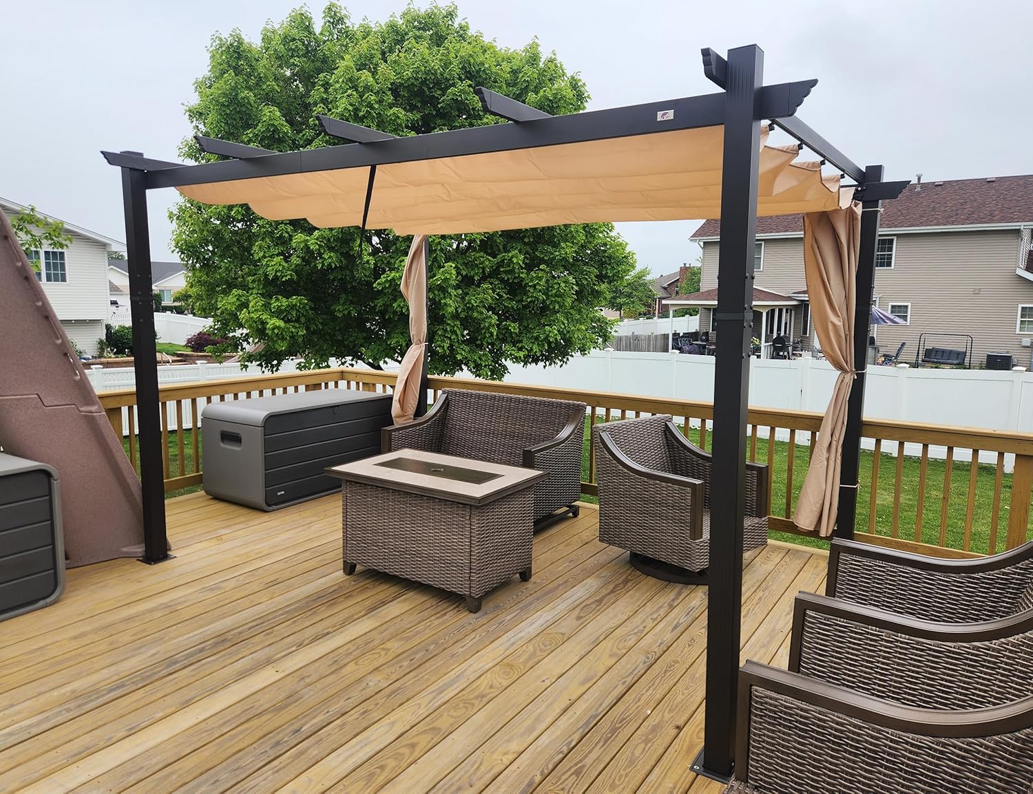 karaca-alisveris - Pergola Aluminium - 4x3,2m - LED intégrée, toit rétractable, kaki