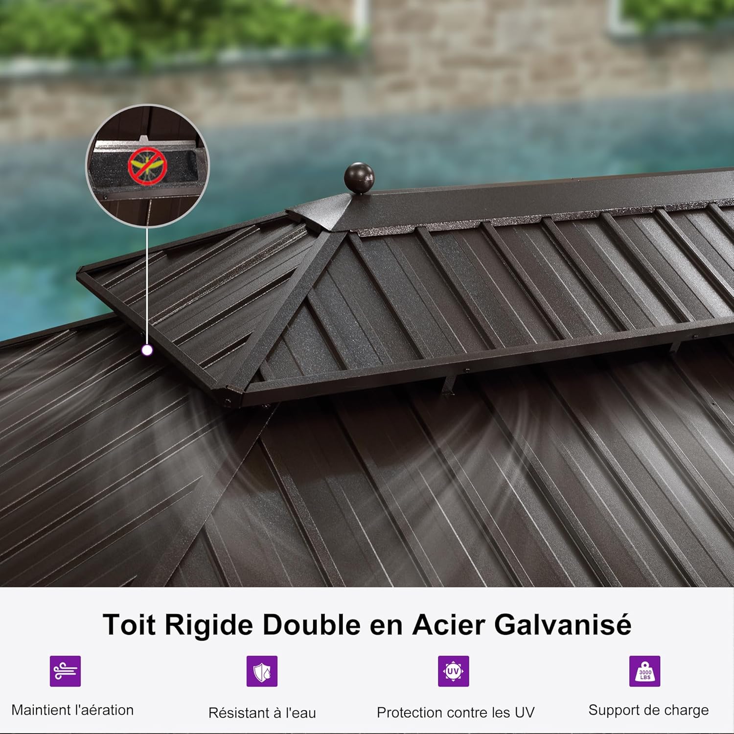 karaca-alisveris - Pergola toit double 4,85x3,65m acier moustiquaire rideaux