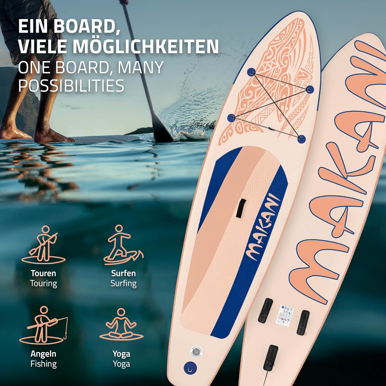 karaca-alisveris Stand Up Surf Paddle Board Gonflable 305/308/320/380 cm | PVC | jusqu'à 120/150 kg | Épaisseur 10/15 cm | Planche de Surf Pagaie Sac de Transport Pompe à Air | Diverses Couleurs Modèles