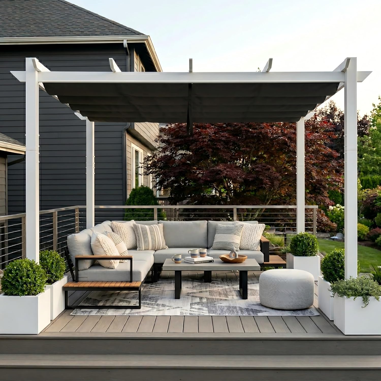 karaca-alisveris - pergola aluminium série - 4x3m - toit métal blanc, toile rétractable, étanche