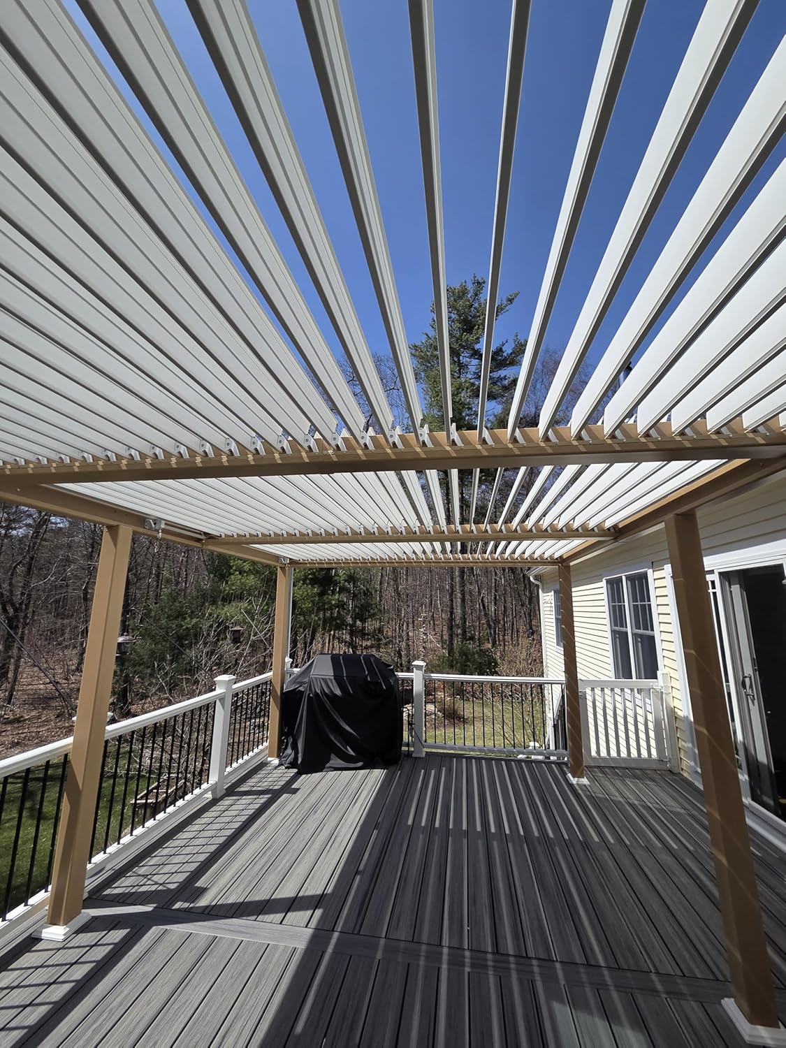 karaca-alisveris - Pergola Bioclimatique bois effet alu - 3,5x6,35m - lames orientables, imperméable, extérieur