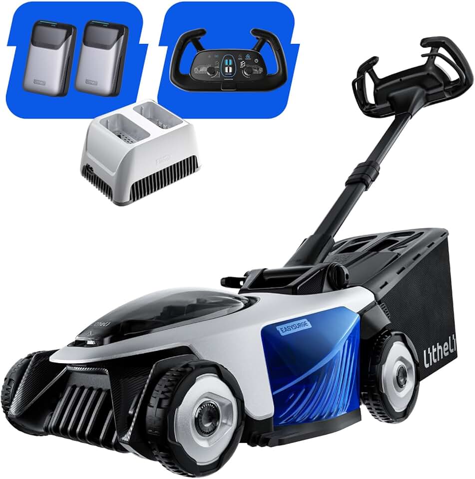 karaca-alisveris - Easysurge série - 43 cm - Autotractée, 2x20V batteries, 50L bac, réglable, pour pelouses jusqu’à 500m²