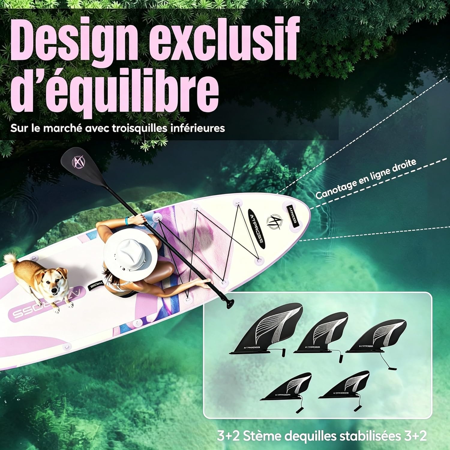 Planche de Paddle Gonflable Adulte avec Siège Kayak & Accessoires, 366x92cm Sup Extra Large & Stable, Charge 240kg, Kayak Gonflable 2 Places pour Yoga, Pêche et Surf