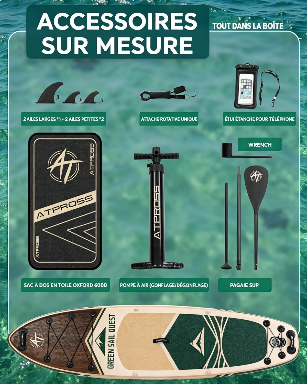 Stand Up Paddle gonflable adulte, 320x84cm, 2 places, charge 200kg