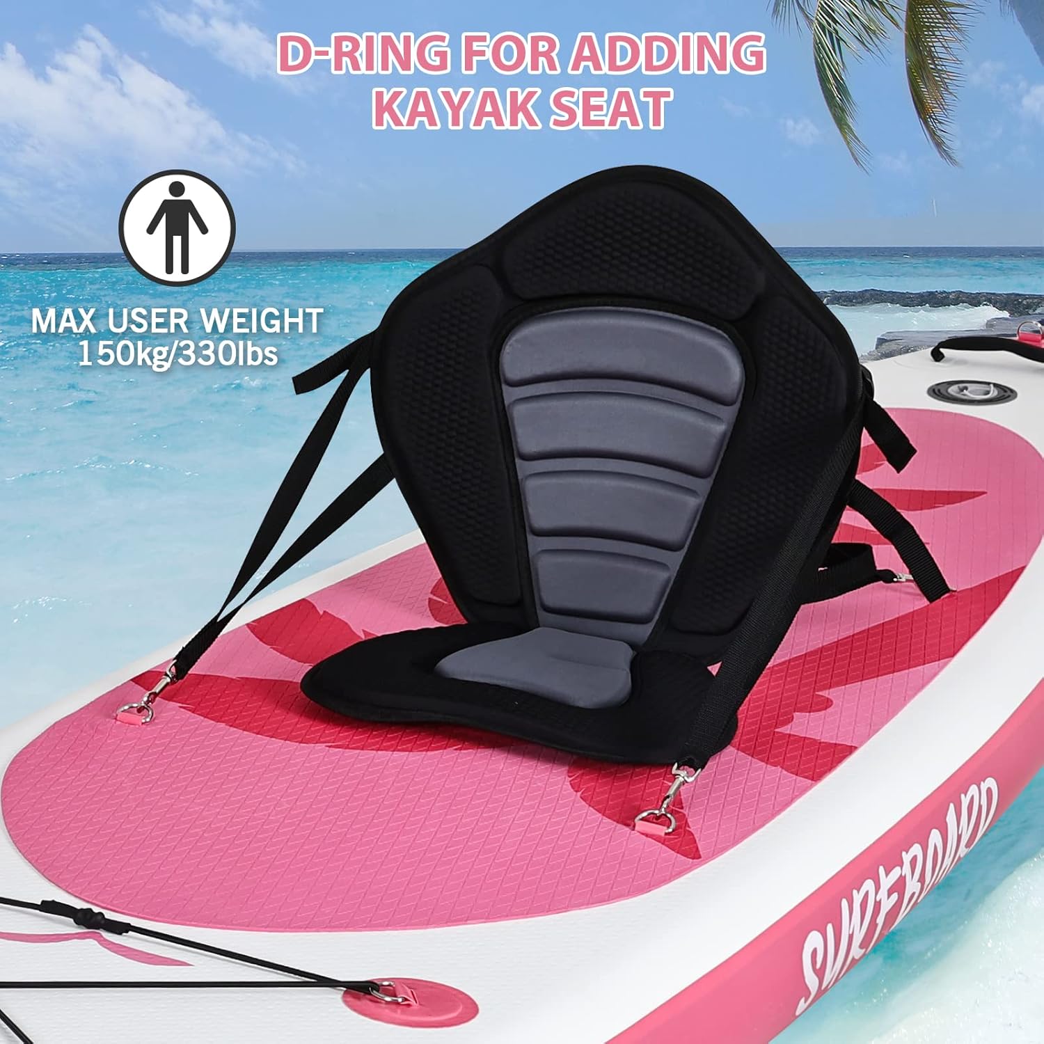 karaca-alisveris - Paddle gonflable adulte - 320/335cm - 2 places, siège kayak, pagaie alu, support caméra, pompe, 150kg