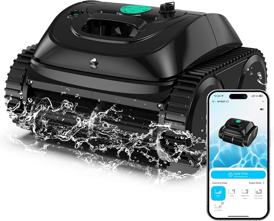 karaca-alisveris C1 Robot Piscine Fond et Parois 150 Min Aspirateur Piscine avec Planification Intelligente des itinéraires, Nettoyage entièrement Automatique du Sol, 150m² Nettoyage Rapide(Vert Noir) Certifié ClimatePartner