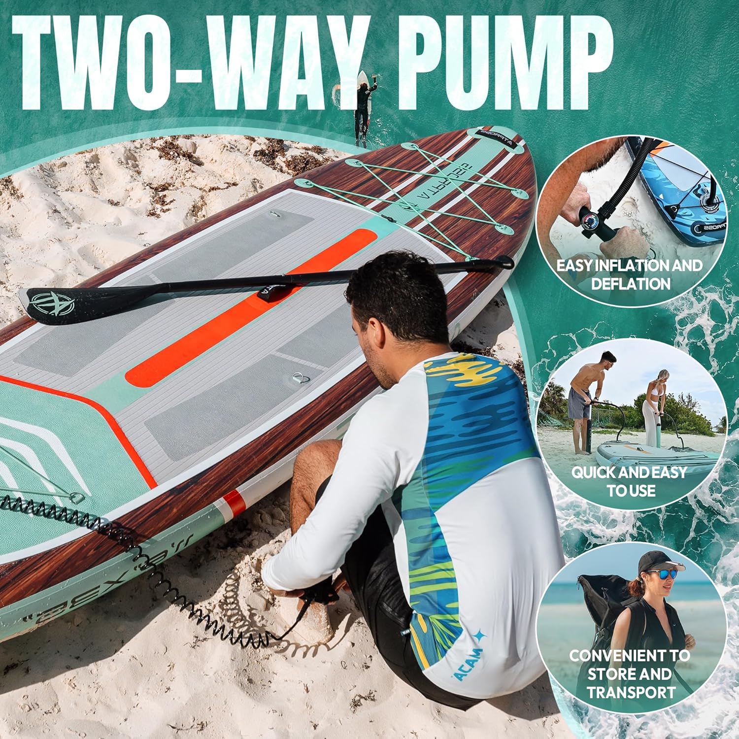 Planche à pagaie gonflable adulte - 350x89x15cm, 200kg, kit SUP, sac à dos, surface antidérapante, stable, yoga, pêche, 