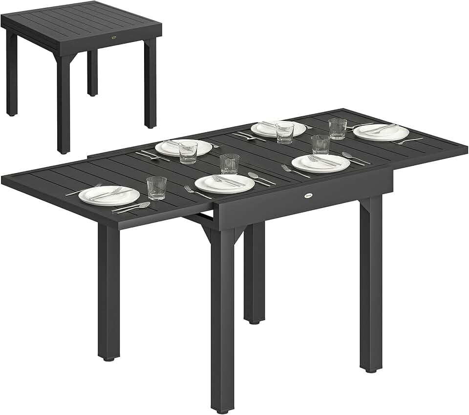 karaca-alisveris - table extensible aluminium/acier - 160/80x80x75 cm - noire