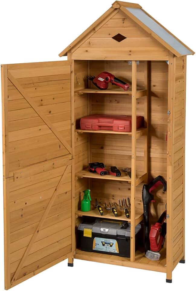 karaca-alisveris Armoire de Jardin Bois 5 Etagères, Abris de Jardin Bois Verrouillable en Bois de Sapin pour Outils de Jardin avec Etagères,Toit en Tôle Galvanisée pour Maison, Jardin, Cour