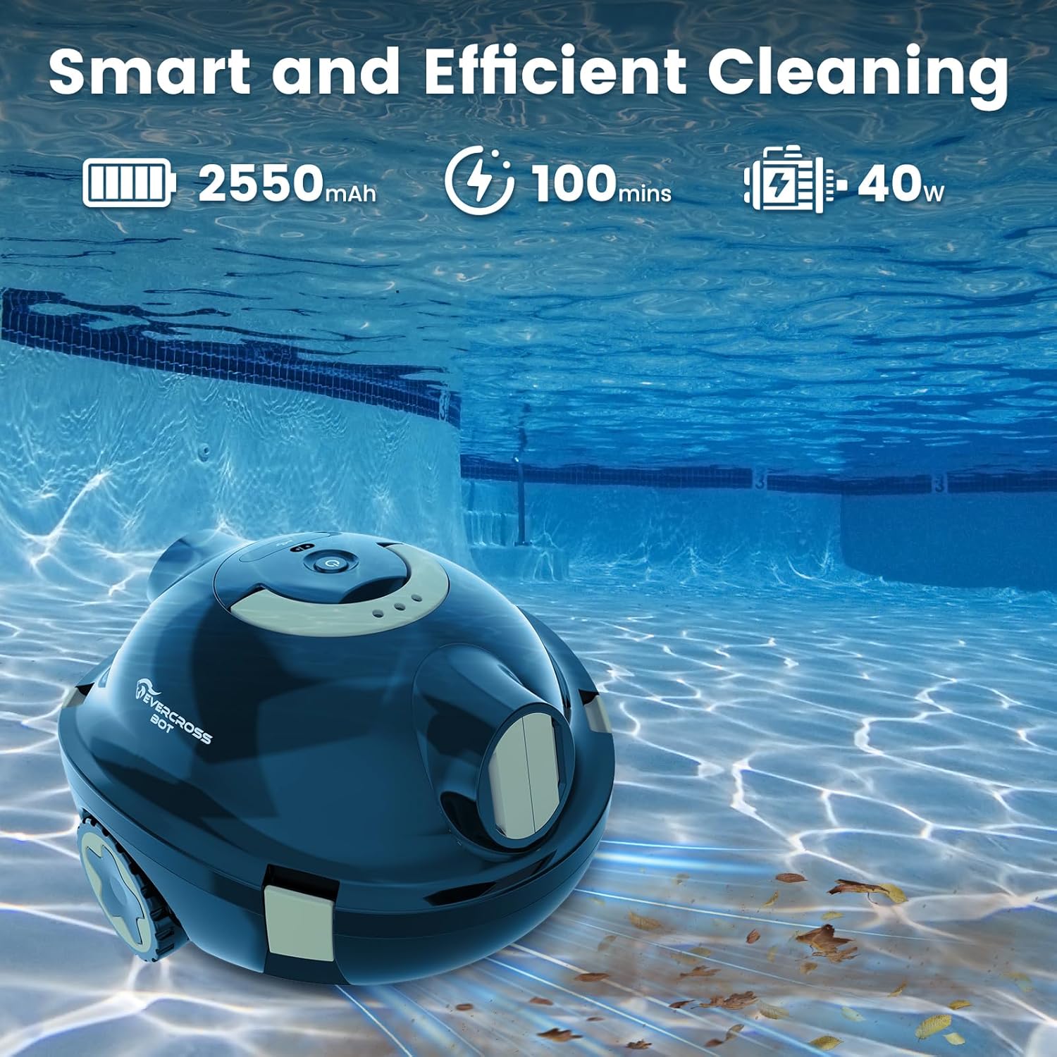 EVERCROSS - BOT série - 120㎡ - robot piscine sans fil, 100min, 3L, IPX8