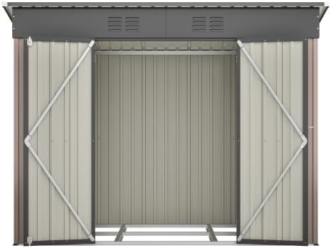Abri de jardin en métal 229x111 cm – Marron, résistant aux intempéries avec cadre de fondation et porte verrouillable, pour vélos et outils, remise 8x4 pi
