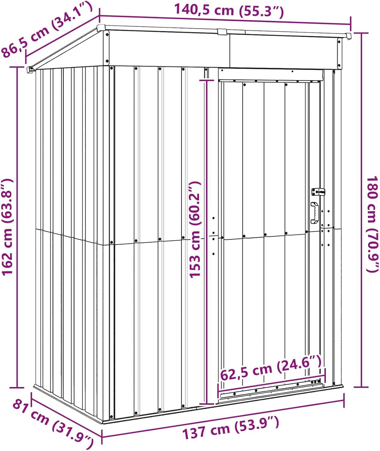 Abri de jardin en métal - 137x81x180 cm - marron, étanche, verrouillable, rangement outils/vélo