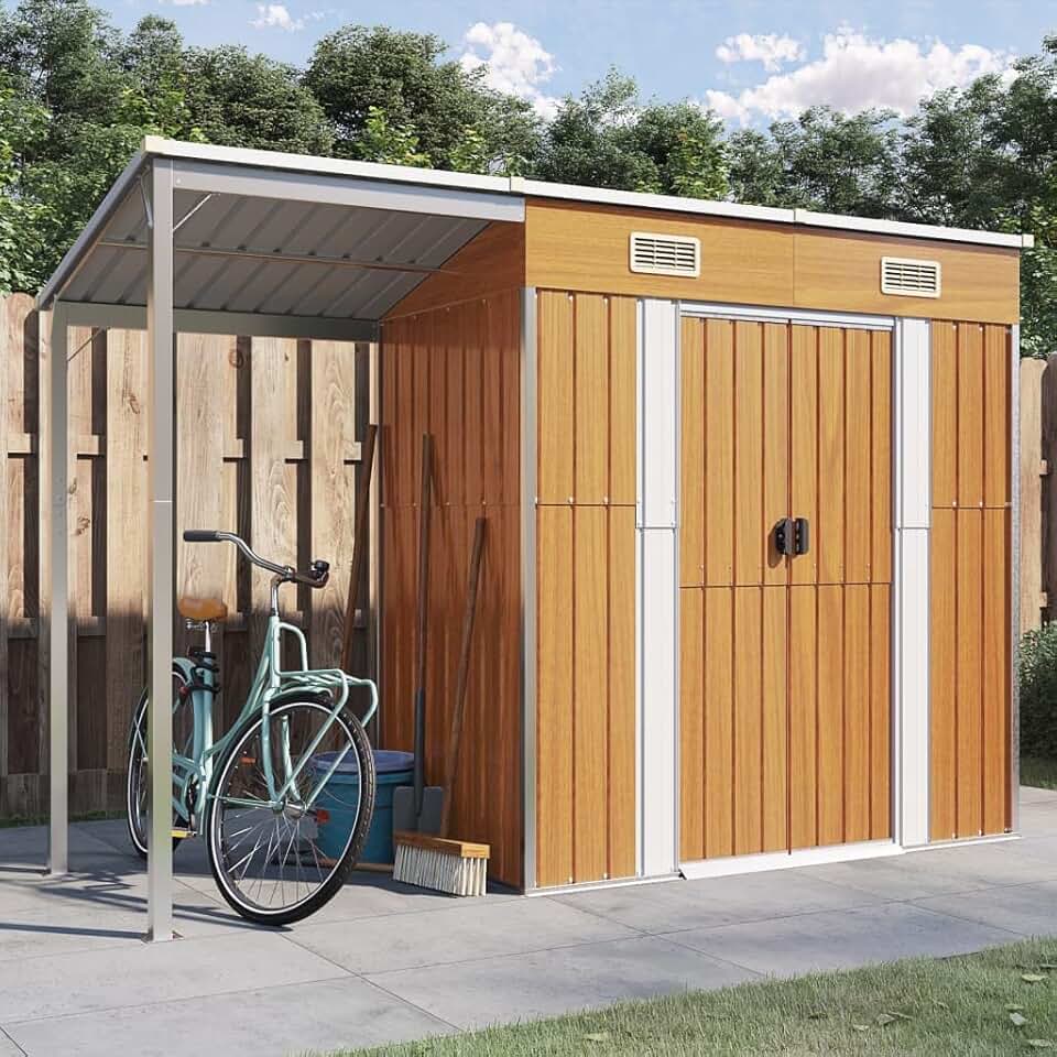 karaca-alisveris - Abri de Jardin toit prolongé 277x110,5x181cm marron clair
