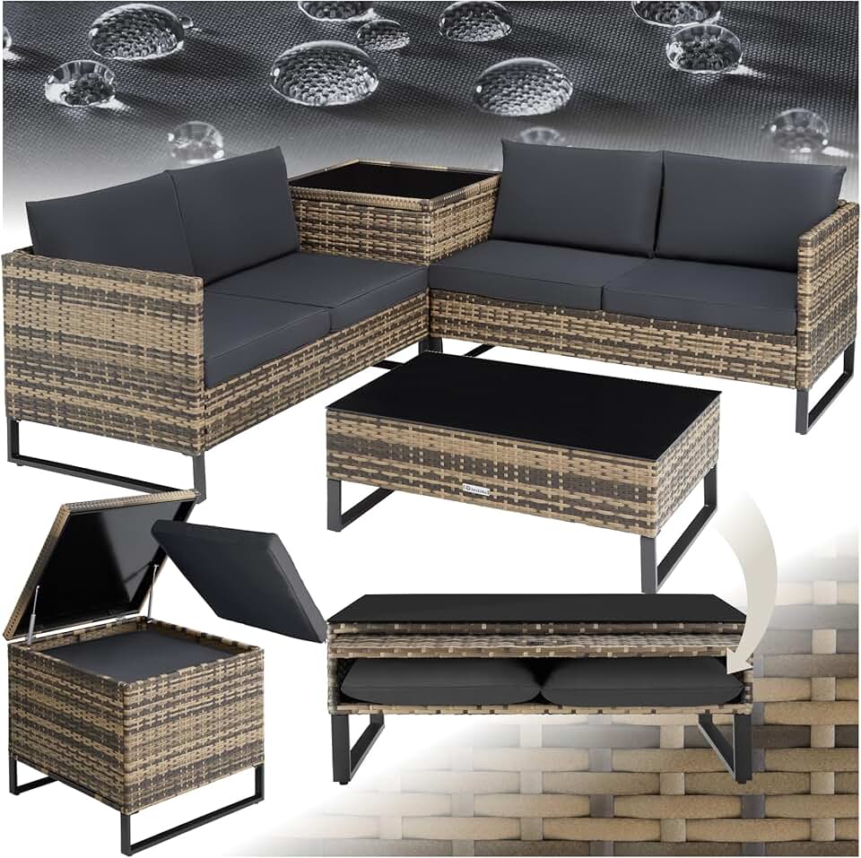 karaca-alisveris - Ensemble modulable 4 places rotin, table basse, coffre, coussins