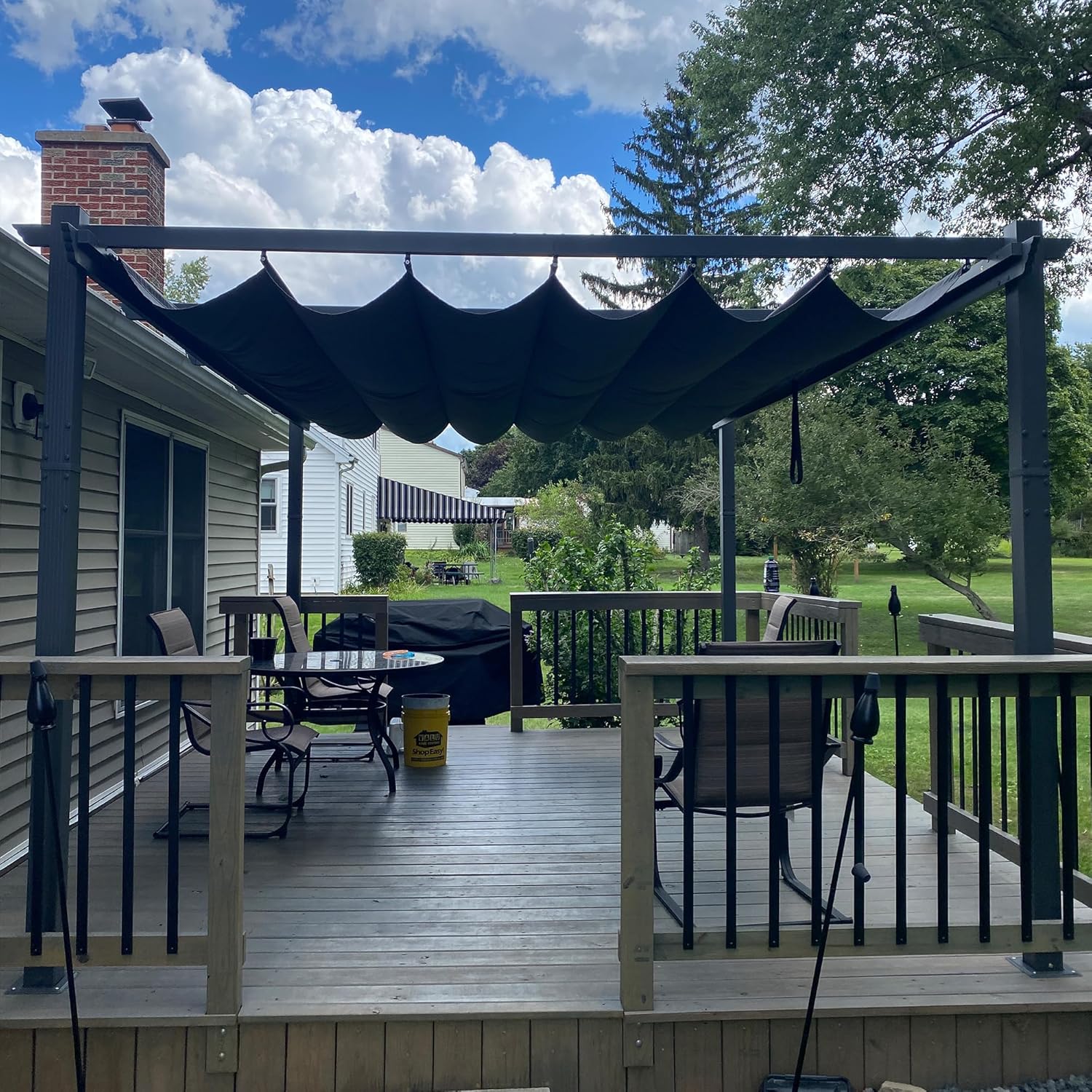karaca-alisveris - Pergola aluminium - 4,8x3,5m - toit coulissant, tissu teint en fil, gris