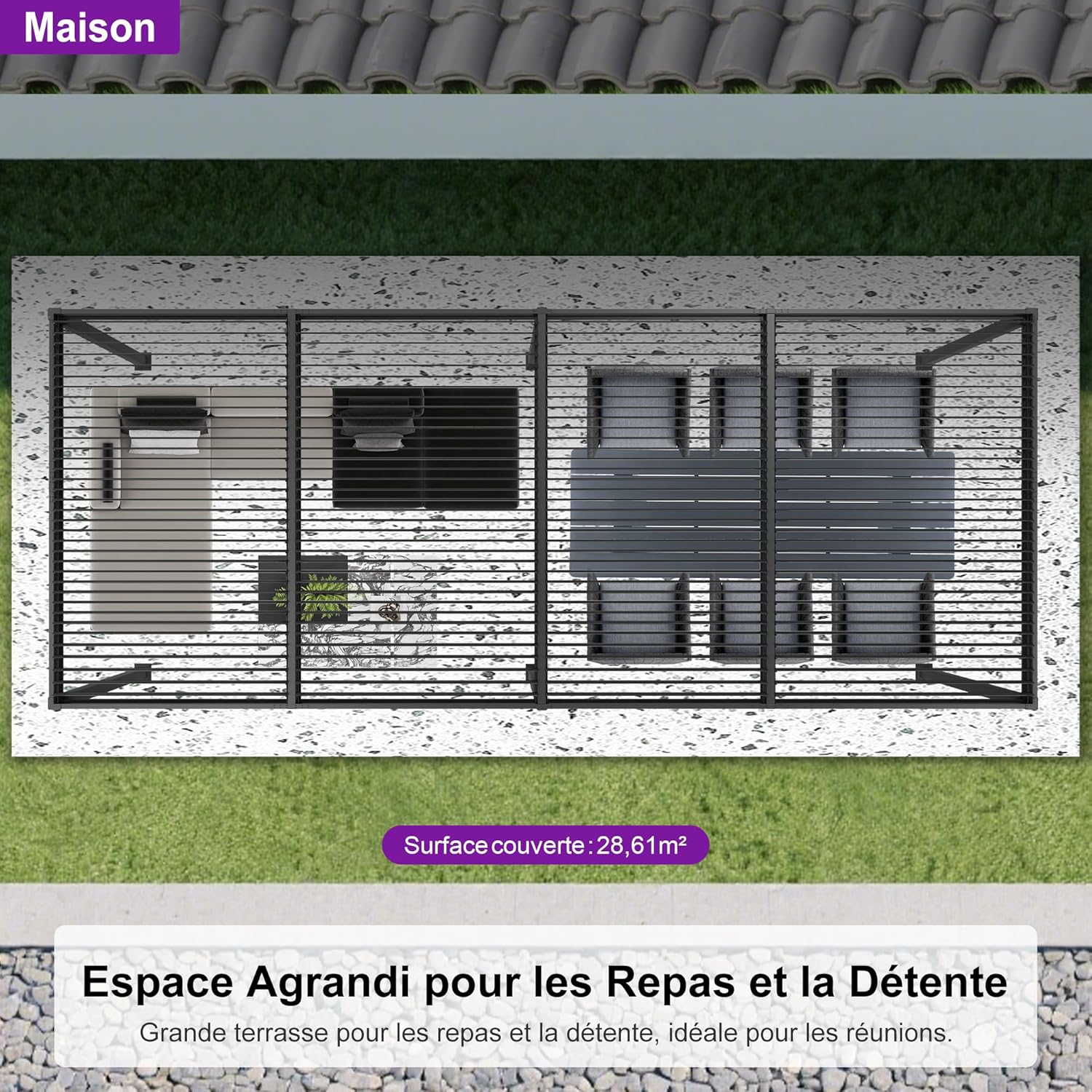 karaca-alisveris - Pergola bioclimatique série - 3,5x8,5m - aluminium, lames orientables, jardin, terrasse, gris