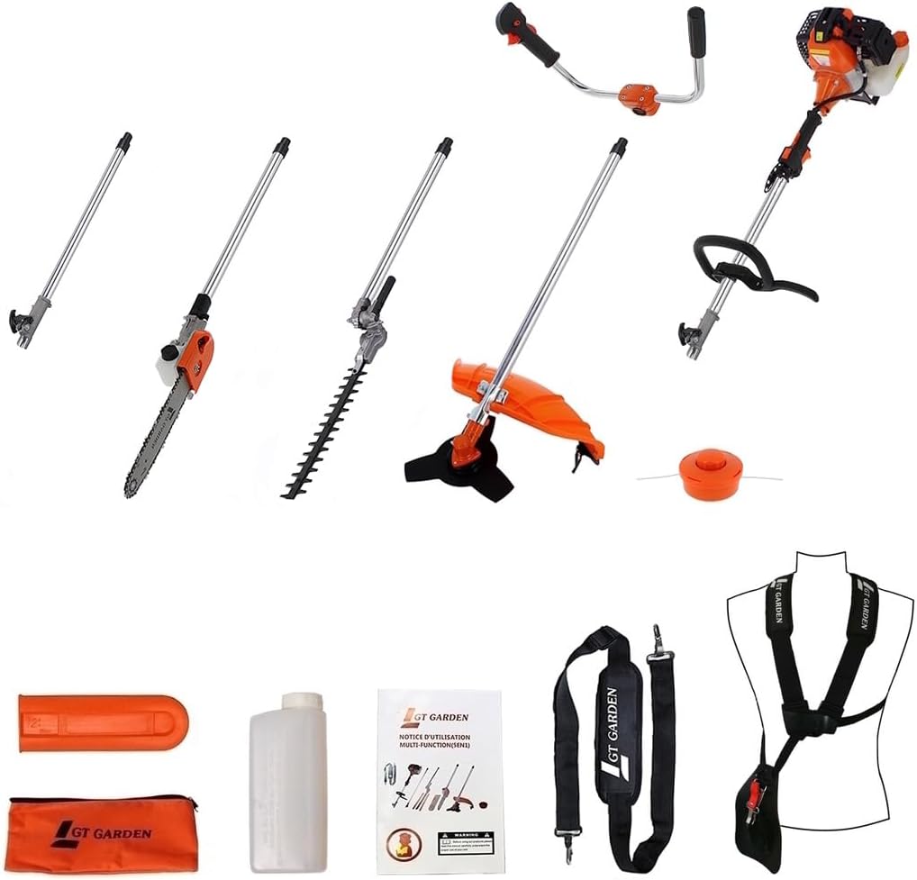 karaca-alisveris - multifonction 4 en 1 thermique - 3 outils + rallonge - tronçonneuse, débroussailleuse, taille-haies