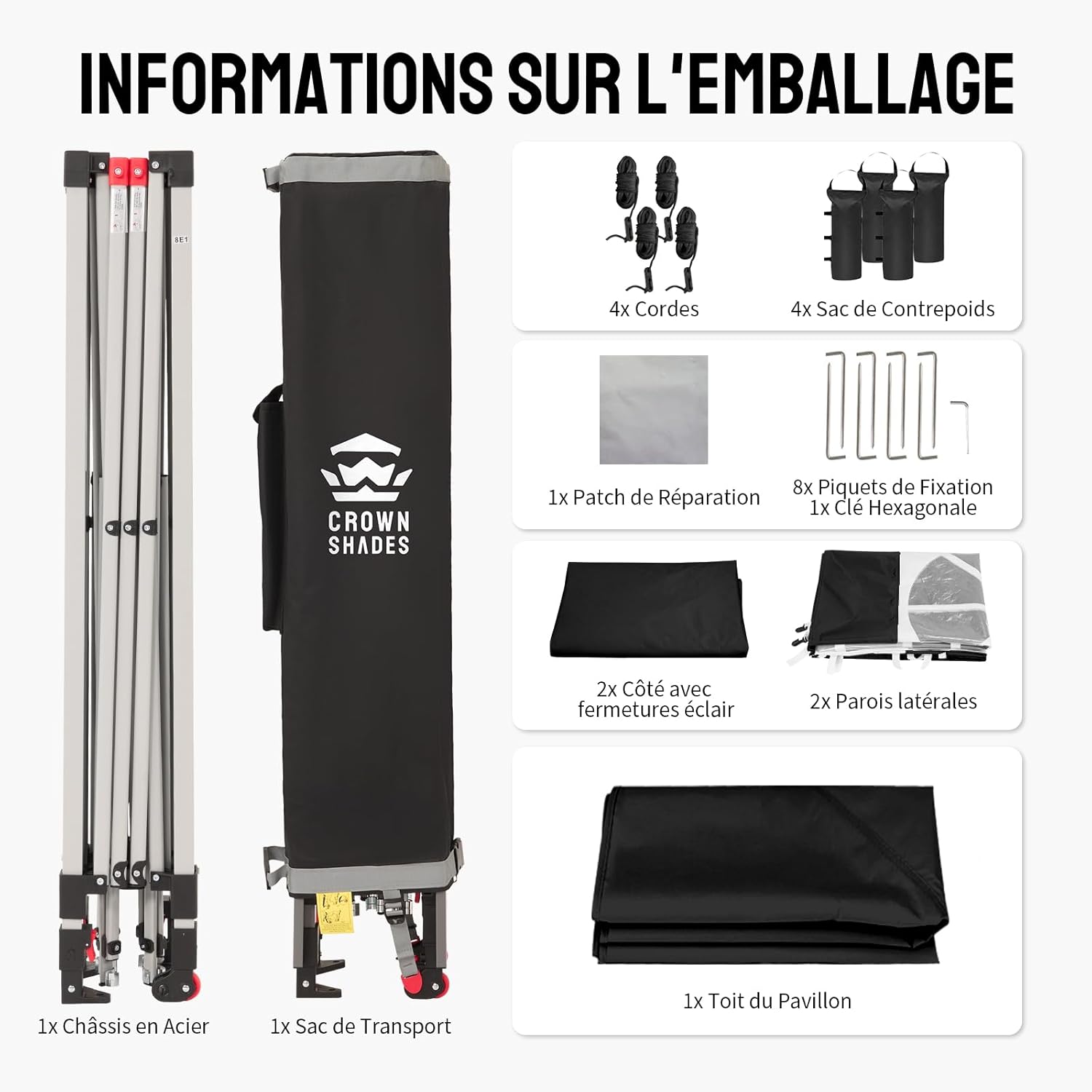 karaca-alisveris - Tonnelle pliante 3x3m imperméable, P/Pop-Up, 4 parois amovibles, Sac, UPF 50+ - CN0032