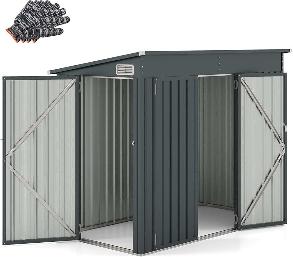 karaca-alisveris - Cabane de jardin métal 2,6㎡, porte sécurisée, toit penté, 4 gants, aérations.