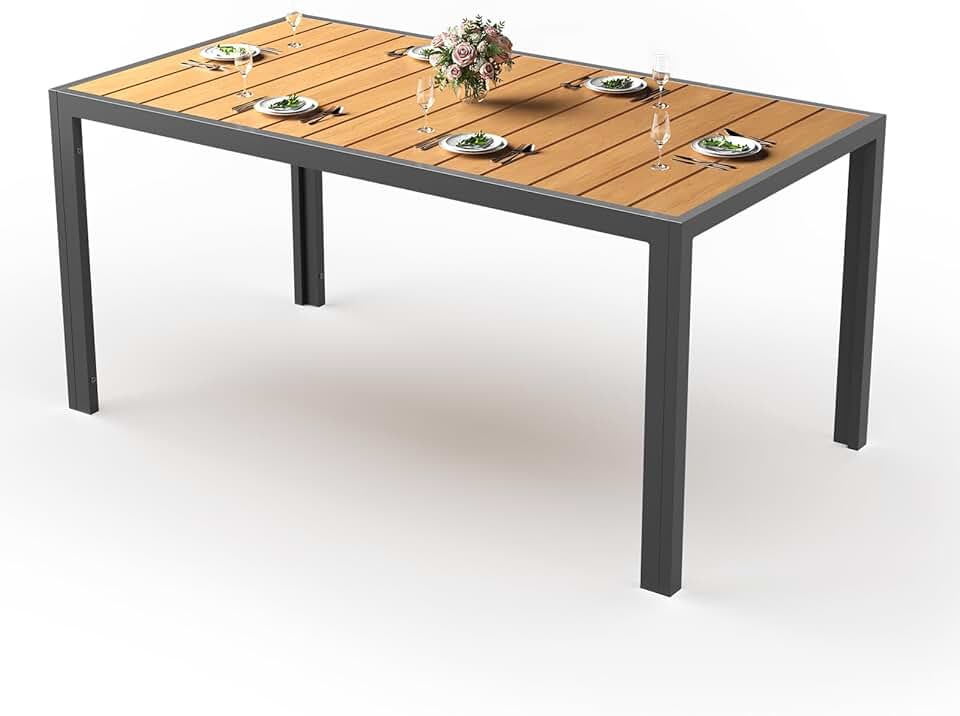 karaca-alisveris - Table de jardin teck 150x80cm aluminium antirouille, extérieur