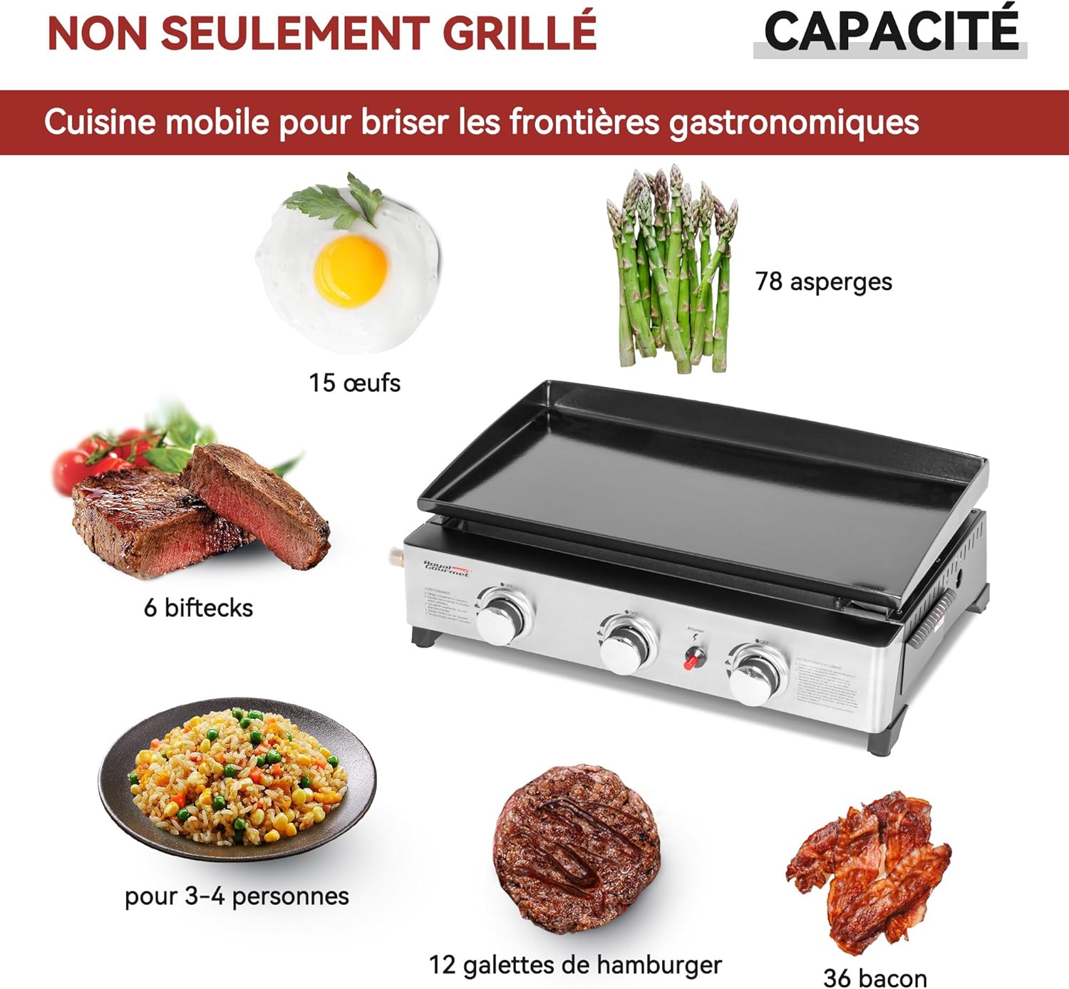 karaca-alisveris - Plancha Gaz 3 brûleurs - 62x35,5 cm - acier émaillé, portable, 7.5kW