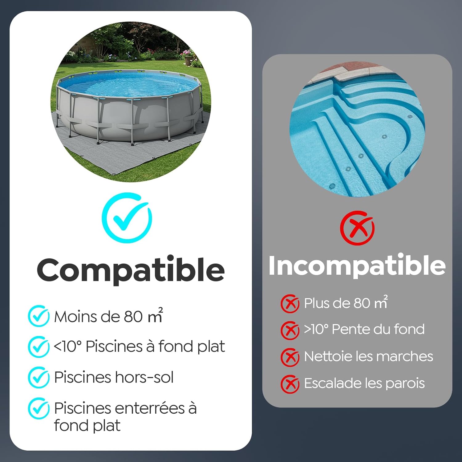 Pleco - Aspirateur piscine hors sol - 130 min, charge rapide, 85 m²