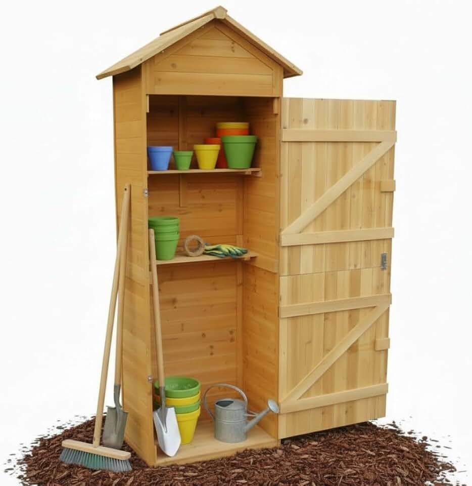 karaca-alisveris - abri de jardin XXL - 79x49x190 cm - bois, toit pointu, armoire