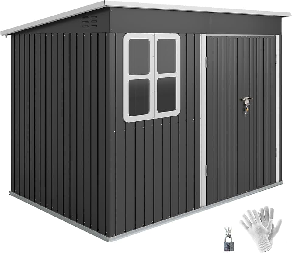 karaca-alisveris - Abri de jardin métal 260x177x190cm, 4,13m², fenêtre, toit appentis, porte verrouillable