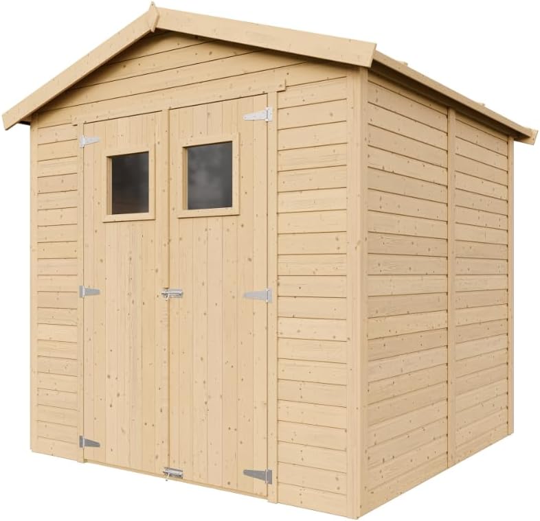 Abri de Jardin en Bois Naturel - Stockage extérieur avec fenêtres H228x222x233 cm/4,2 m² Hangar en Bois Naturel - Atelier Rangement Outils et vélos- karaca-alisveris M351