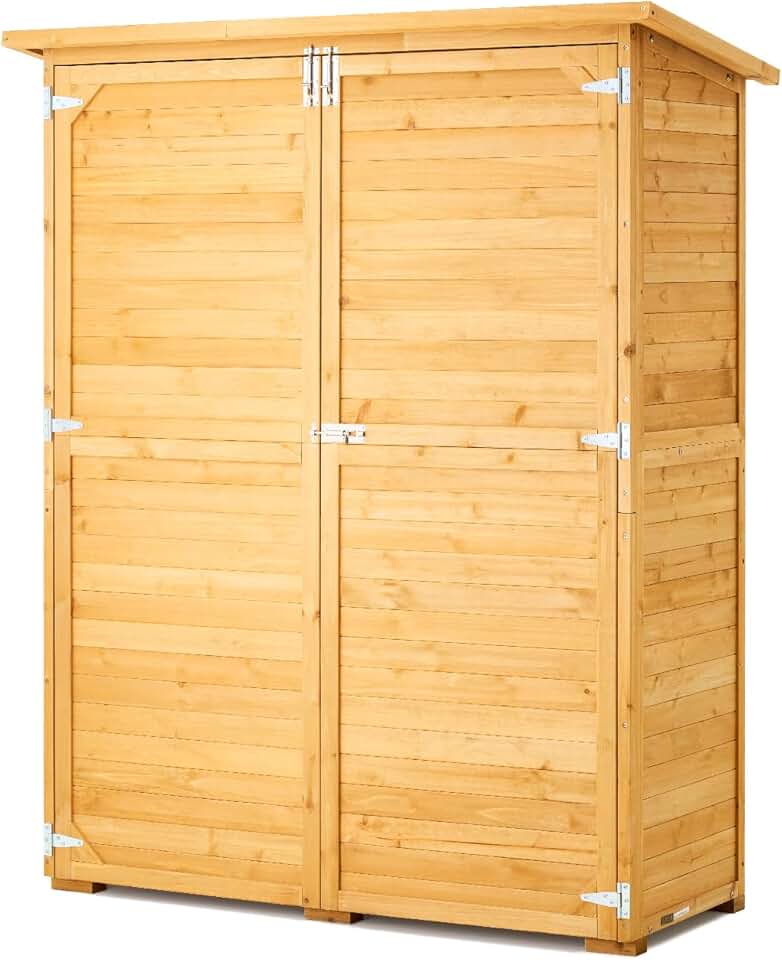 karaca-alisveris - Abri de Jardin bois, 1400x600x1715 mm, toit étanche, cadre métal, portes doubles à serrure