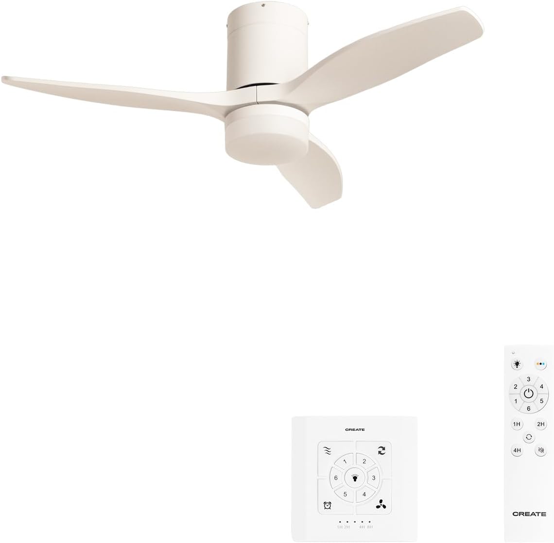 CREATE / WINDCALM S/Ventilateur de plafond ABS avec lumière blanc avec contrôleur et télécommande / 40W, Silencieux, Ø112 cm, 6 vitesses, 3 températures de lumière, minuterie, fonction été-hiver