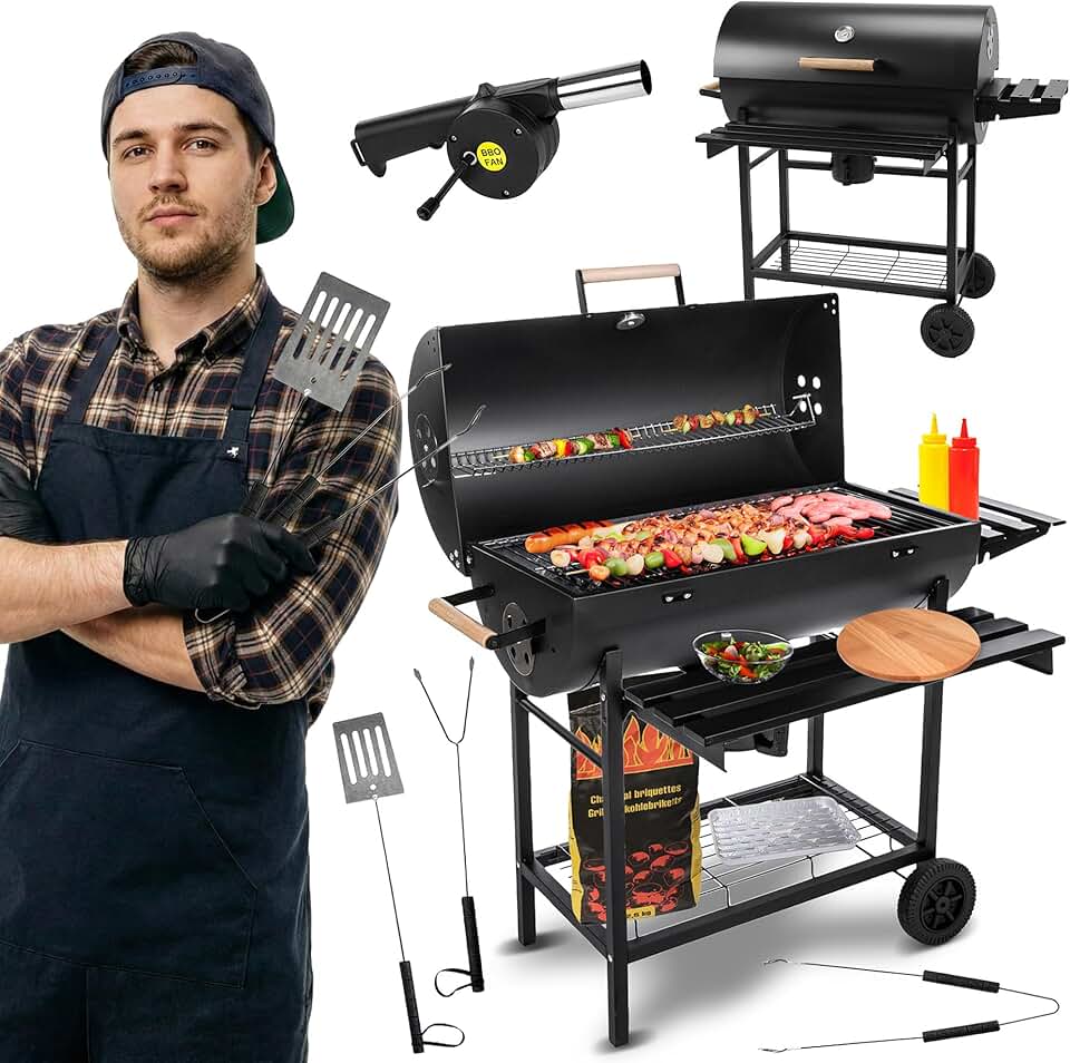 Five-Star – Grill & Chill série – 71×35 cm – barbecue charbon couvercle, thermomètre, cendrier, roues – GC0002