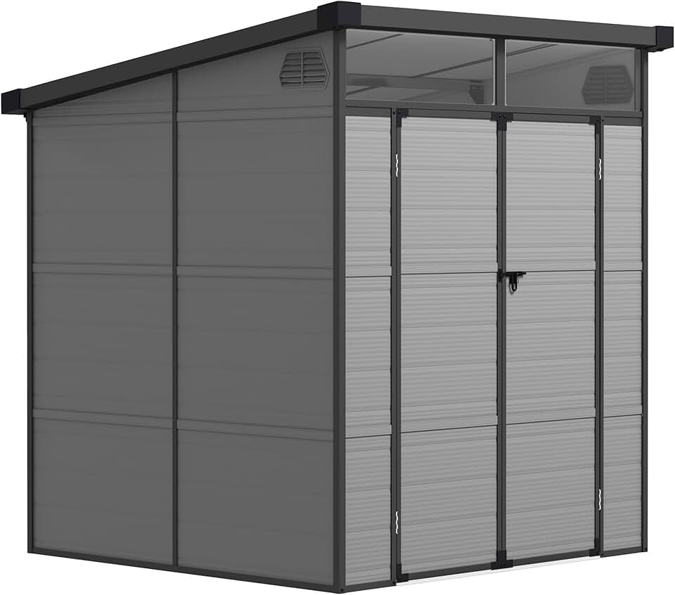 karaca-alisveris - Abri de jardin polypropylène - 190x191x215 cm - double porte fenêtre aérez, gris clair