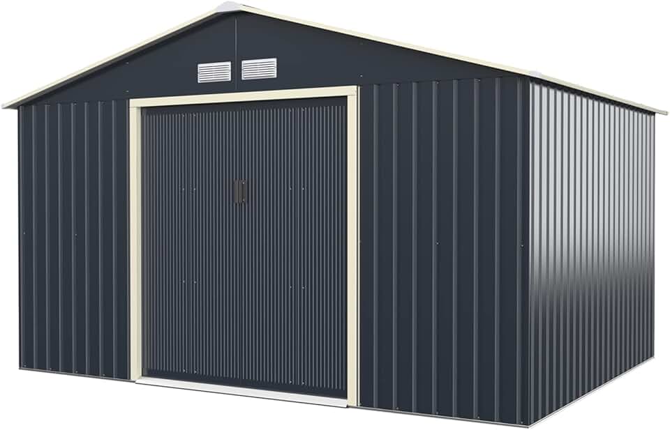 karaca-alisveris - abri jardin métal galvanisé 330x255x210cm - portes coulissantes, résistant intempéries