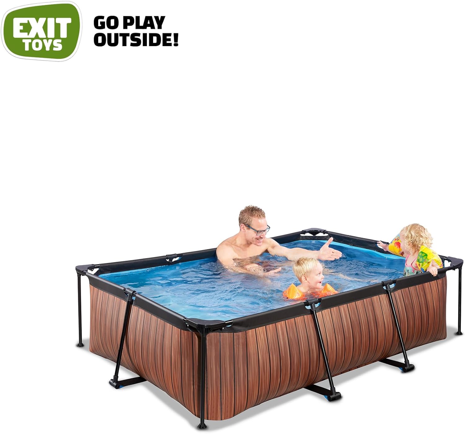 karaca-alisveris Piscine en Bois - 220 x 150 x 65 cm - Rectangulaire et compacte - avec Pompe à Filtre à Cartouche - Facile d'accès - Convient pour Les Tout-Petits - Cadre Solide - Design Unique - Marron
