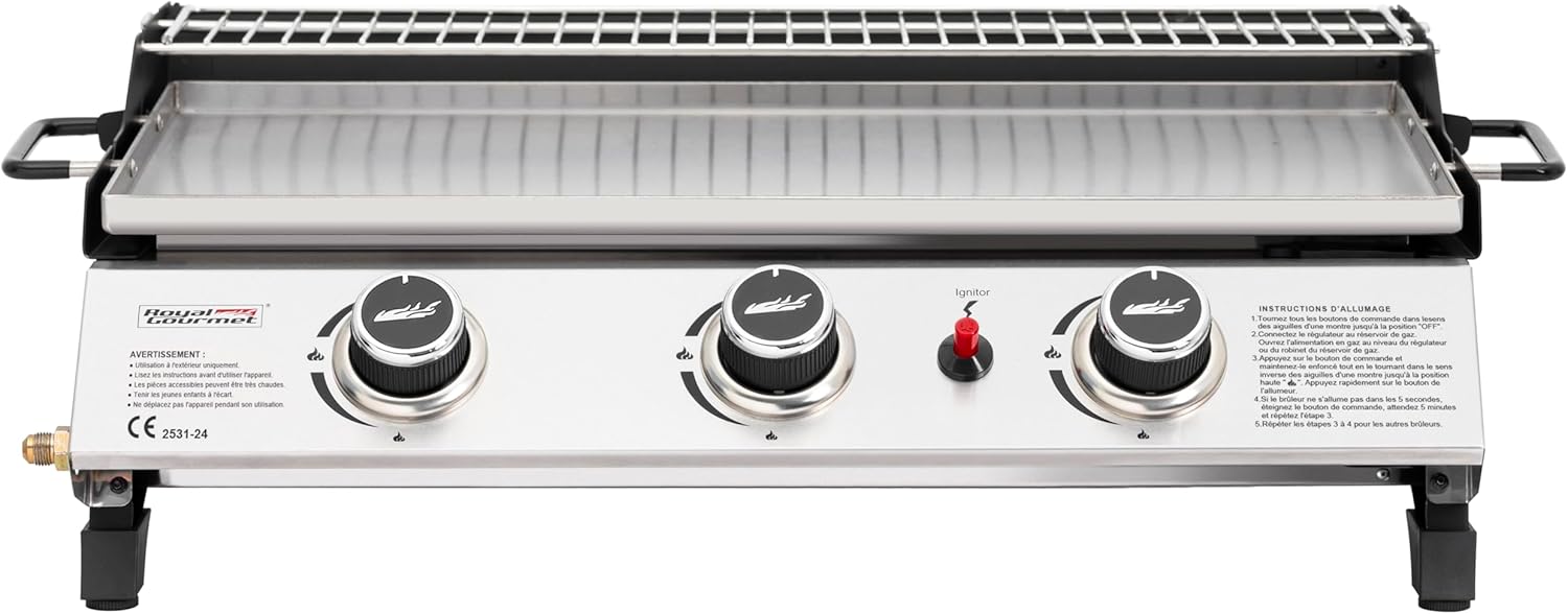 karaca-alisveris - Plancha gaz inox 3 brûleurs 61,5x32cm, 7,5kW, usage extérieur