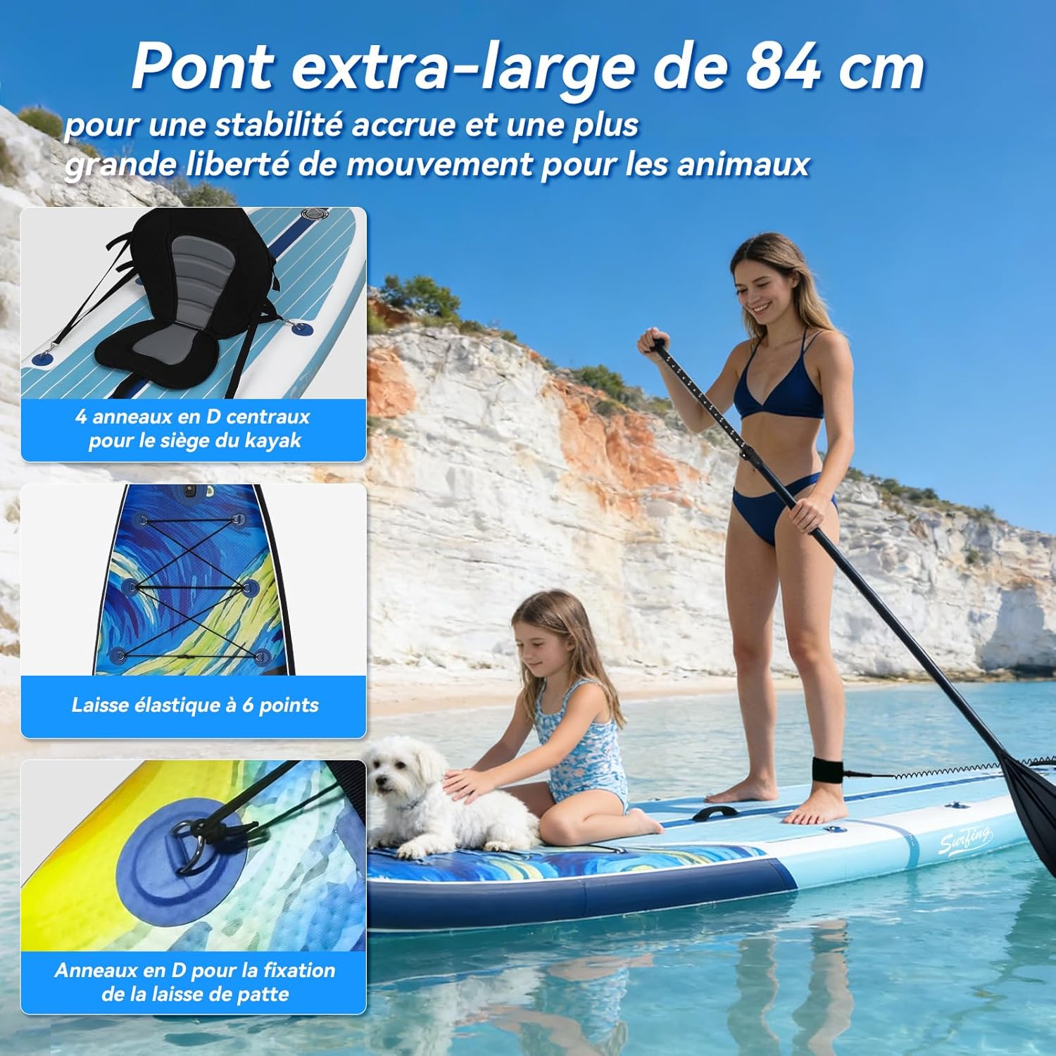 karaca-alisveris - Paddle gonflable adulte 320/335cm - 2 personnes, siège kayak, pagaie, support caméra, 150kg