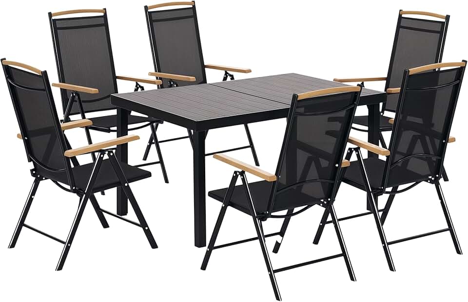 karaca-alisveris - Salon de jardin 6 places - 140 cm - aluminium, chaises pliables et inclinables