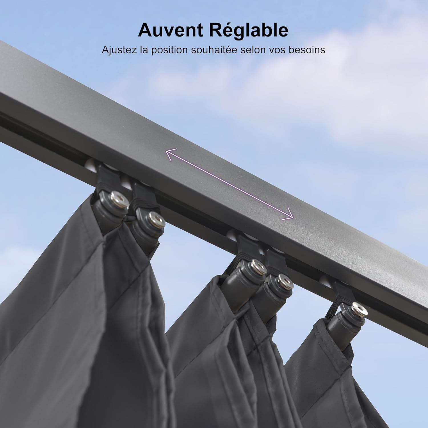 karaca-alisveris - Pergola aluminium - 4x3,2m - LED, toit rétractable, toile teintée