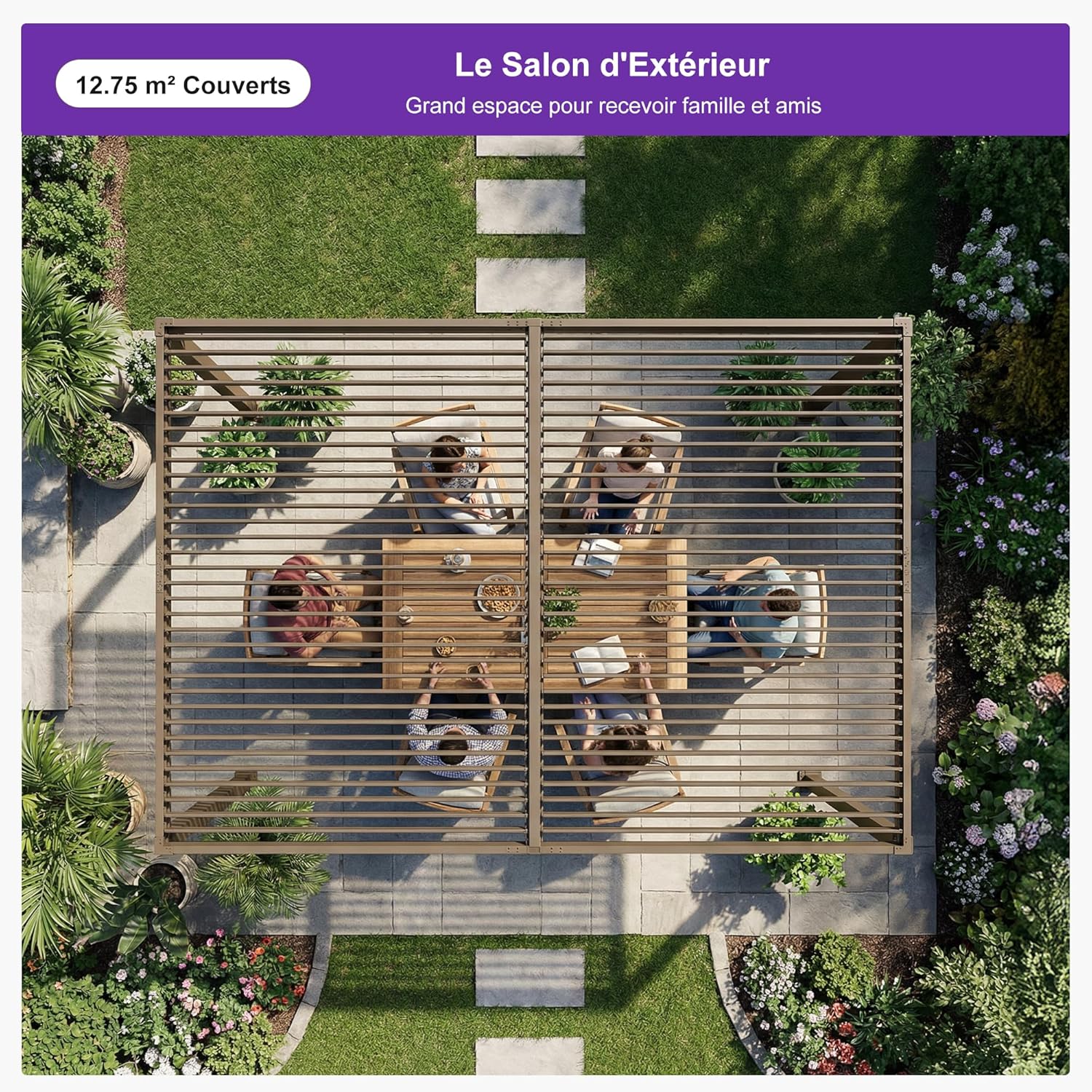 karaca-alisveris - pergola bioclimatique LED - 3x4,25m - aluminium, lames orientables, anti-UV, sans entretien
