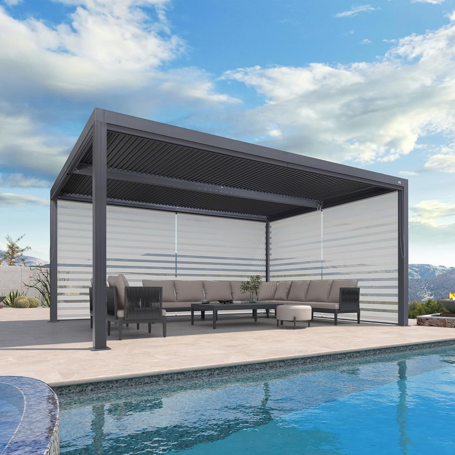 karaca-alisveris - pergola bioclimatique - 4,8x3,68m - aluminium, stores, lames orientables