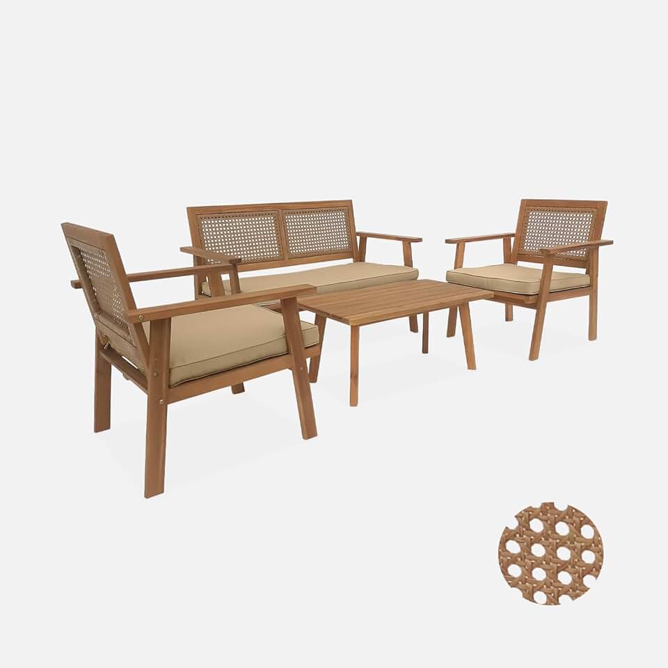 karaca-alisveris - Bohémia salon de jardin, canapé 2 places, 117x64x74 cm, cannage rond