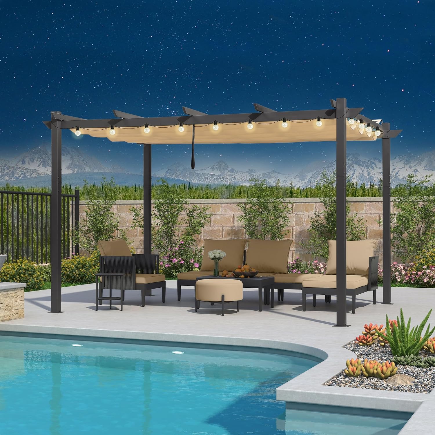 karaca-alisveris - Pergola aluminium 4x3m, toit rétractable, éclairage intégré
