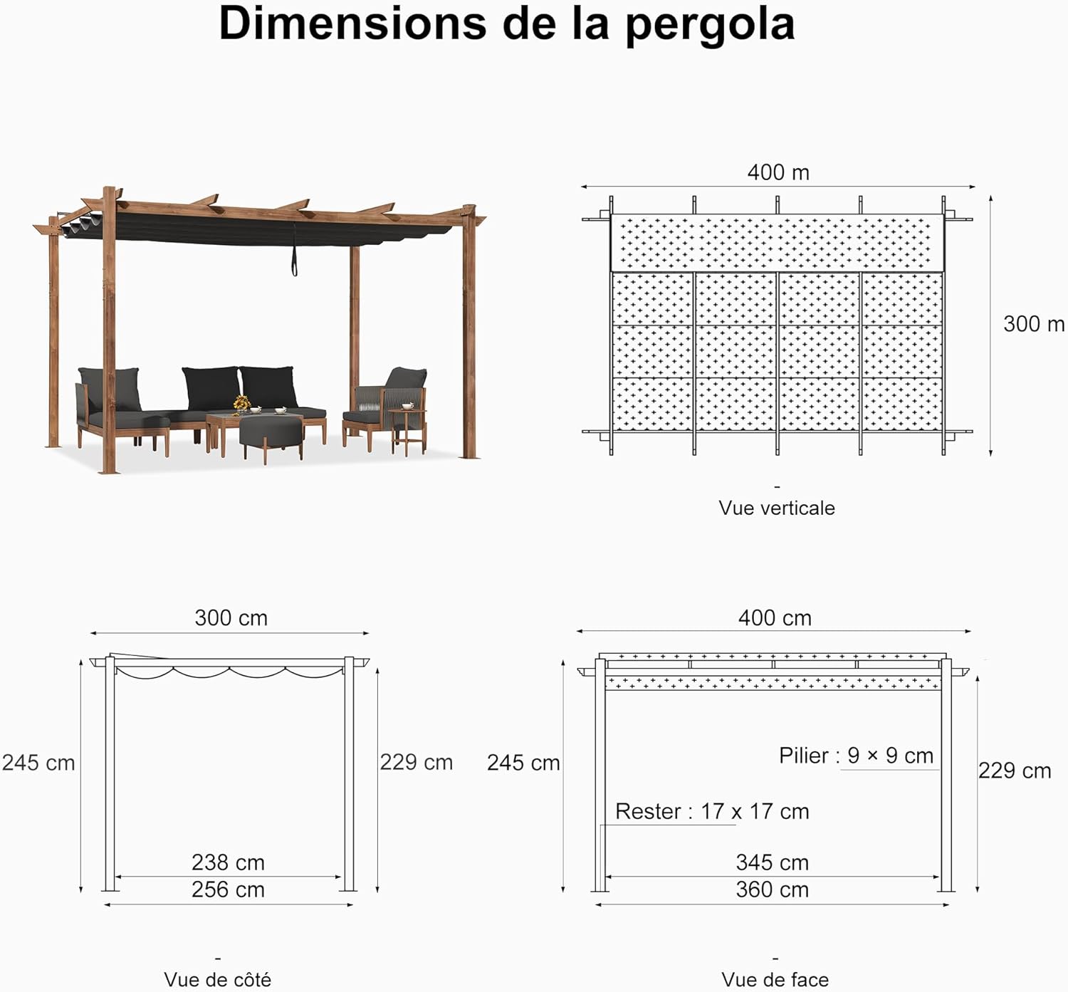 karaca-alisveris - Pergola aluminium - 4x3m - éclairage intégré, toit rétractable