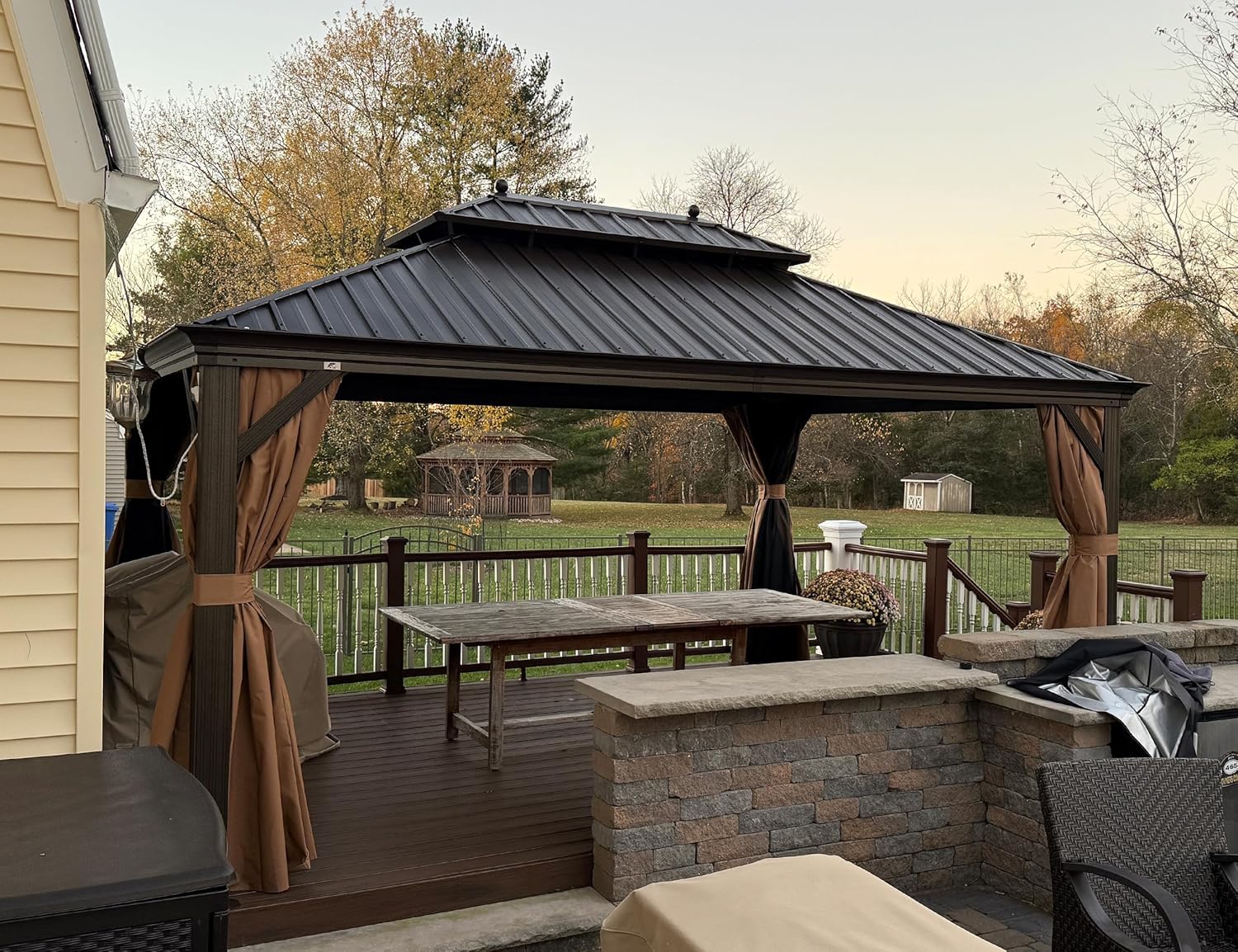 karaca-alisveris - Pergola toit double 4,85x3,65m acier moustiquaire rideaux