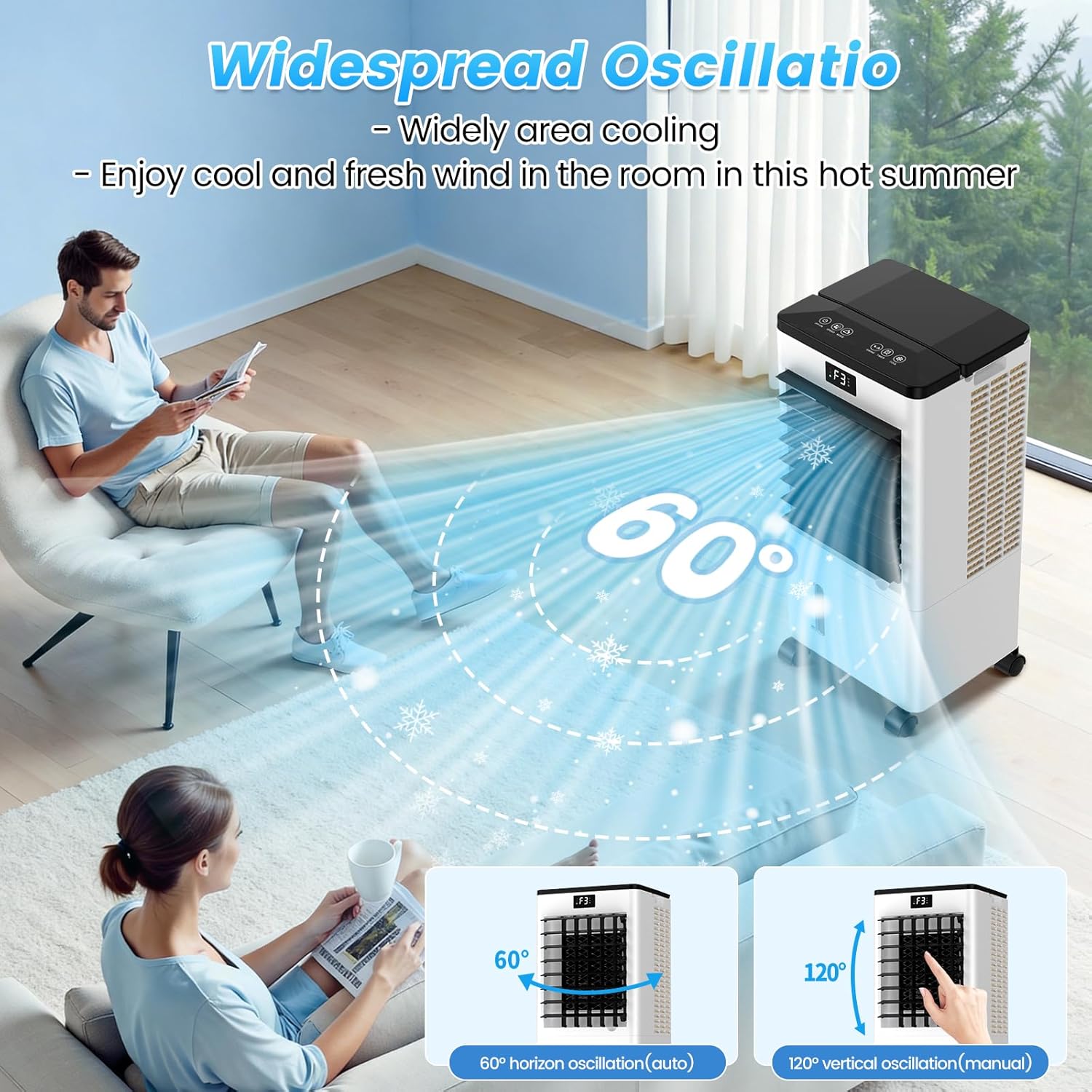 Climatiseur mobile - silencieux, 12h minuterie, 3 vitesses, télécommande, blanc